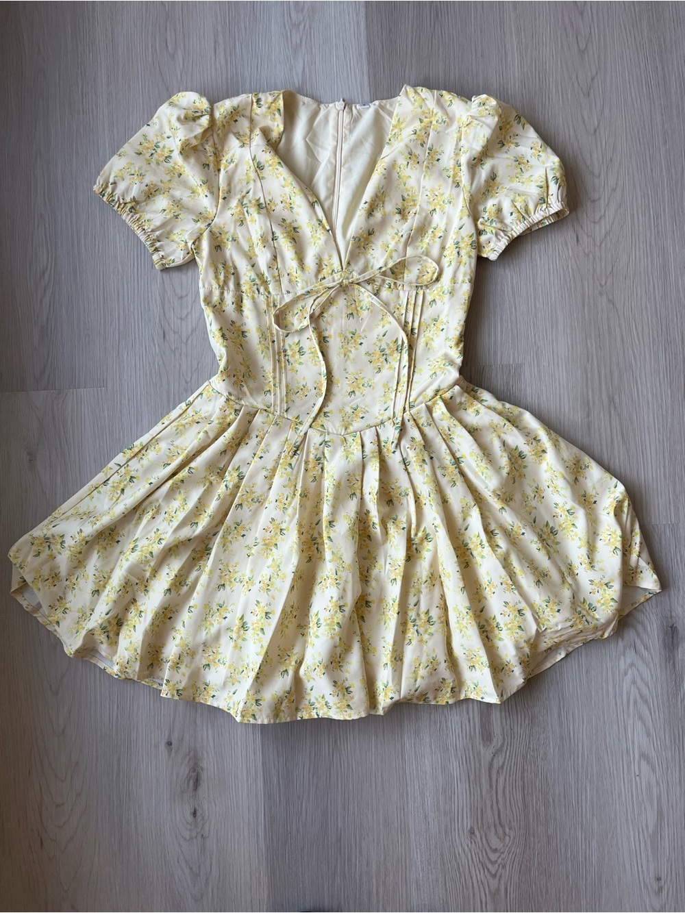Yellow Floral Tie-Front Mini Dress Size S